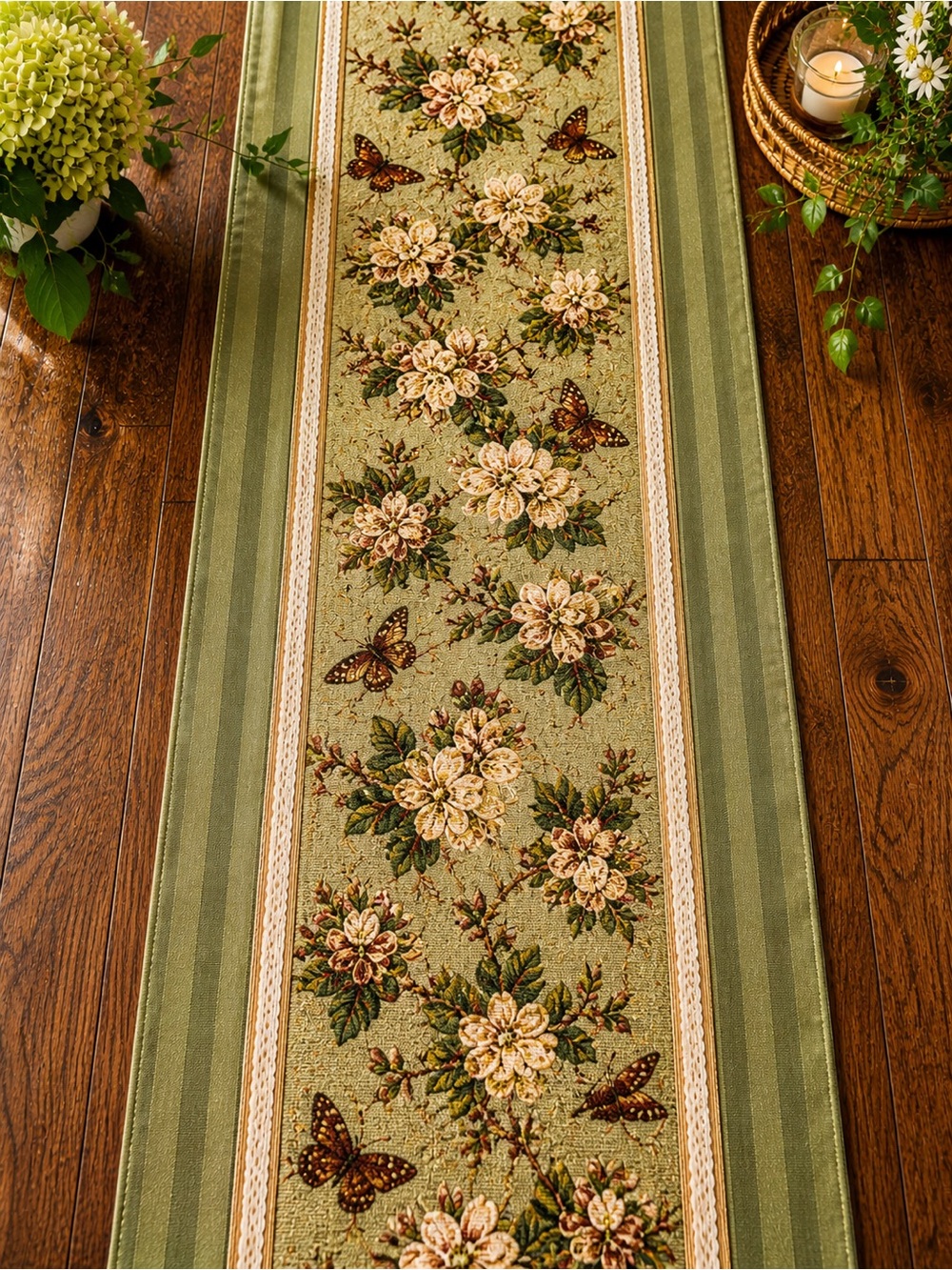 Vintage Botanical Tapestry Table Runner Cottagecore English Garden Decor